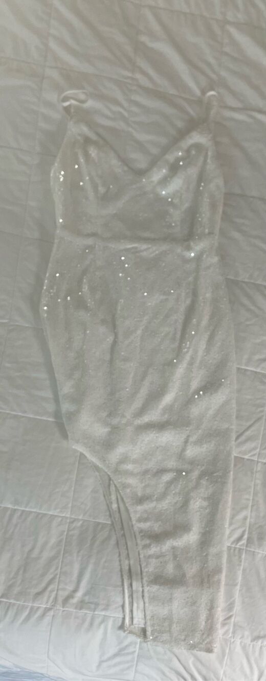 Lulu’s Down to Disco White Sequin Asymmetrical Dress Small New